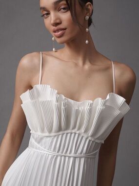 Acler White Pleated Ruffle-Top Midi Dress